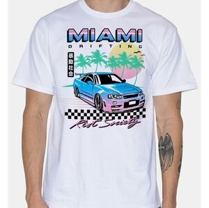 Riot Society Miami Drifting White Graphic Tee Sz‎ XL
